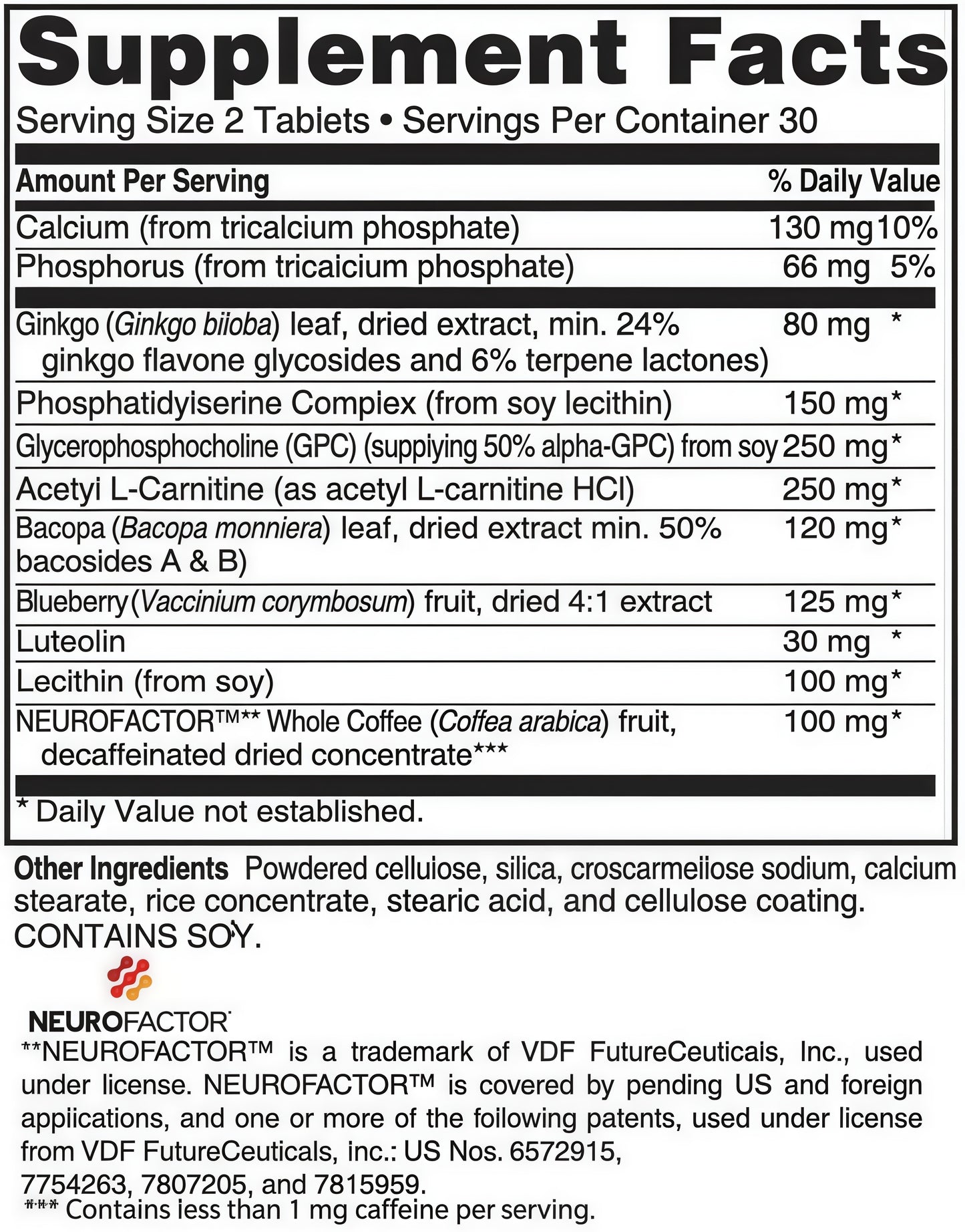 Advanced Memory Formula | NeuroFactor & Bacopa Memory Support | 60 Tablets