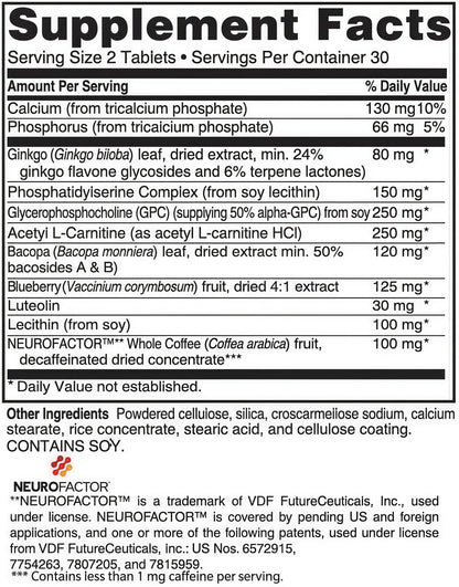 Advanced Memory Formula | NeuroFactor & Bacopa Memory Support | 60 Tablets