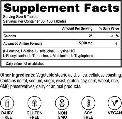 Advanced Amino Formula | Essential Amino Acid Tablets | Vegan, 150 Count